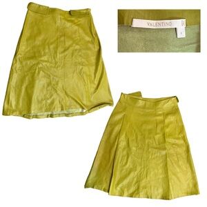 Vintage Valentino SpA Lamb Leather Skirt Green Size 6 Italy Bratz Summer Y2K